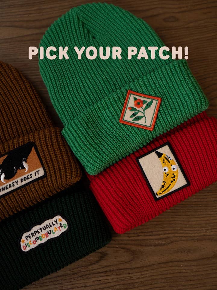 Lappet Shaker Stitch Beanie - VÆLG DIN PATCH Specialsyet for engroshandel hos Stay Home Club