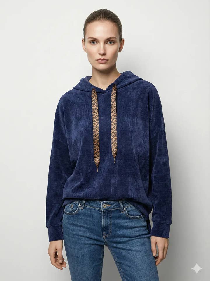 Mimi & Gogo – Engroshandel Sweatshirt - Dame – Velour-sweatshirt med leopard Snøre9