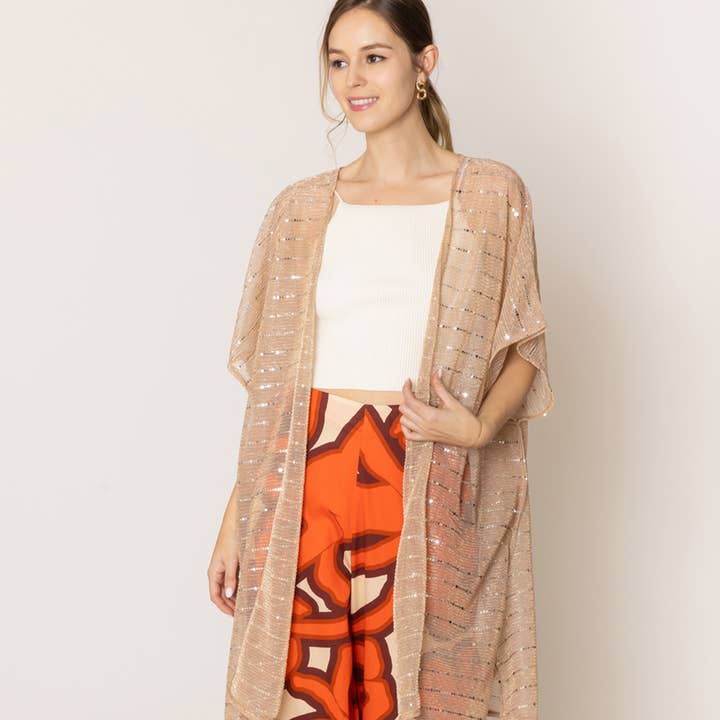 Fashion City – Engroshandel Kimono - Dame – Gennemsigtig Glitter Strip Summer Lurex Kimono