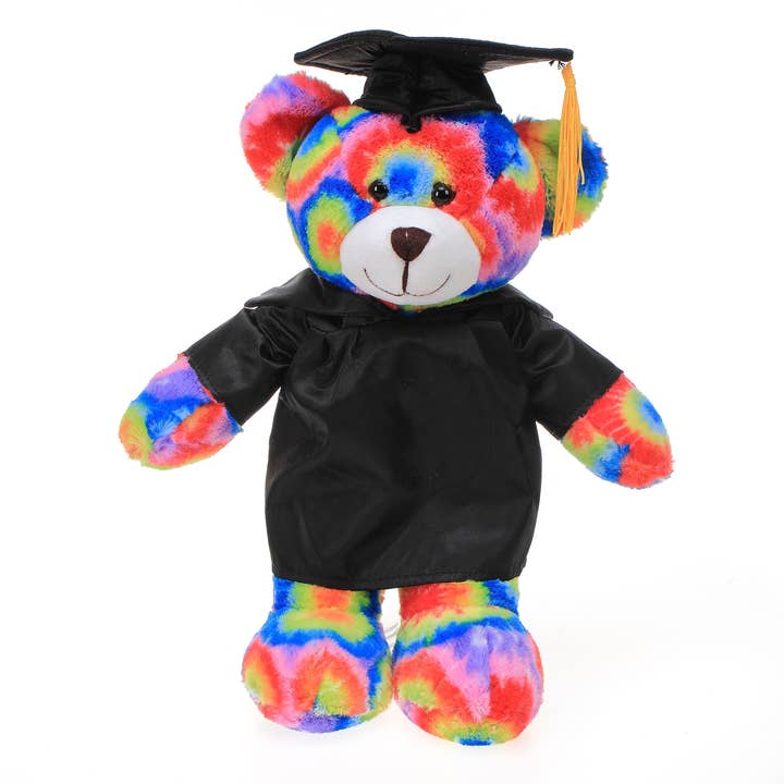 11″ Customizable Graduation Tie Dye Bear Plush in Cap & Gown for wholesale by Plushland