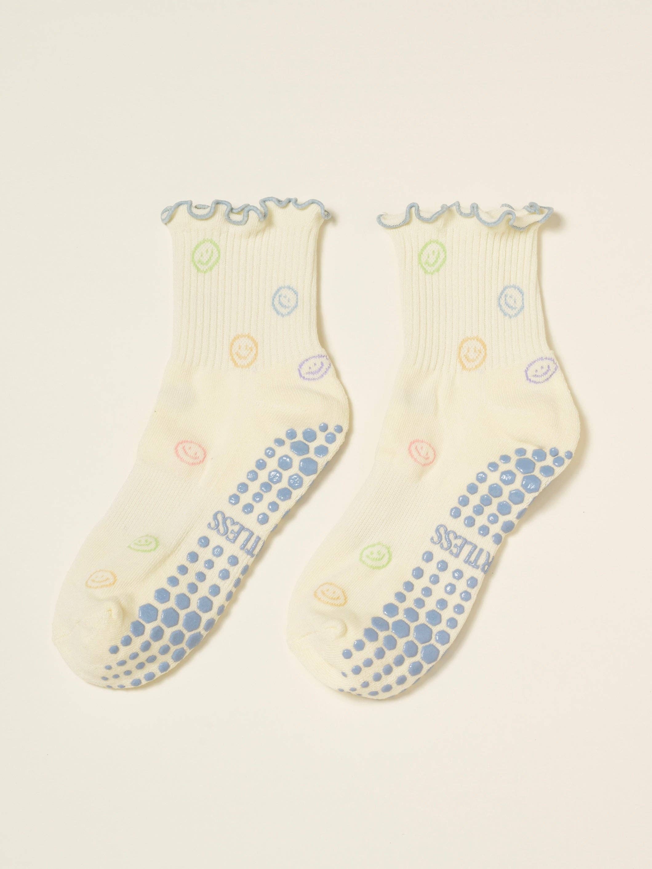 Effortless Club - Vente Chaussettes – femme - Chaussettes de Pilates à Volants avec Smiley 😊4