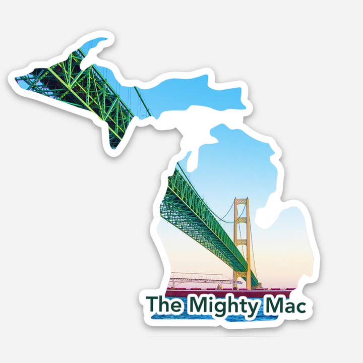 Michigan's Mighty Mac Vinyl Sticker for wholesale by Mackinac Memories