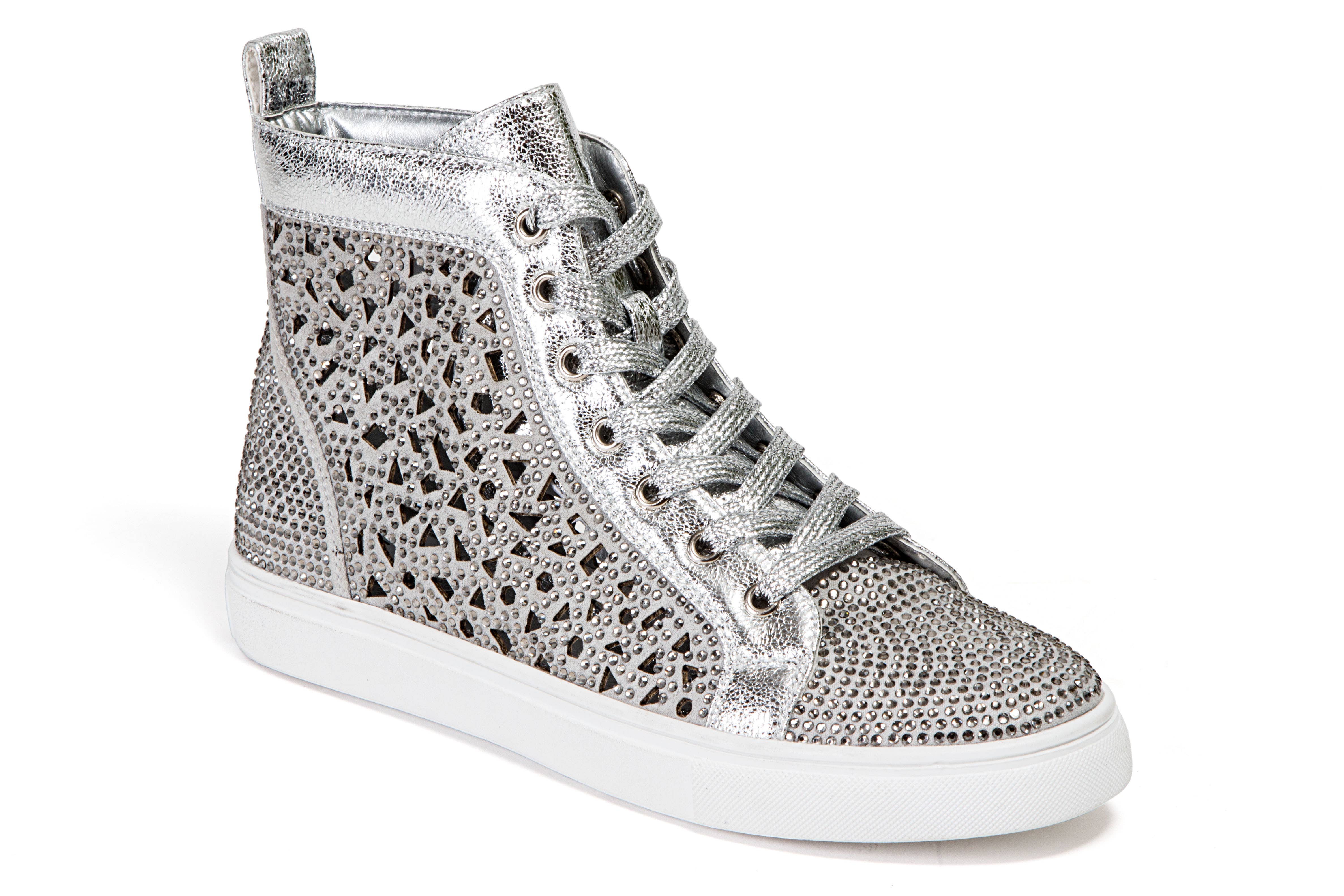 LADY COUTURE – Großhandel Lifestyle-Sneaker – Damen – LADY COUTURE New York High-Top Sneaker mit Laserausschnitt und Strasssteinen3