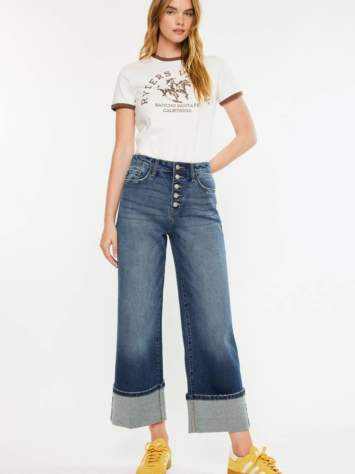 PANTALON À TAILLE ULTRA HAUTE, COURT, COUPE LARGE - KC20102D pour la vente par Kan Can USA