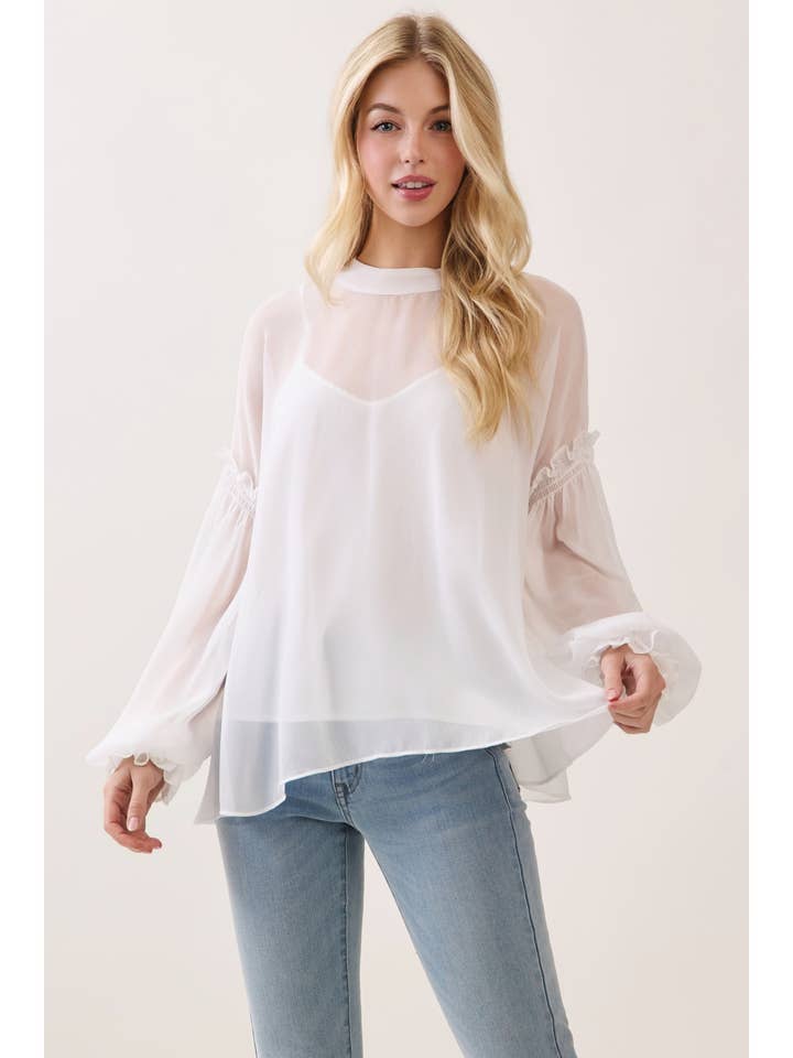 FRAMHALSBAND KNUT BLUS MED VOLANGER OCH LÅNGÄRMAR - VT6224 för wholesale av Calista