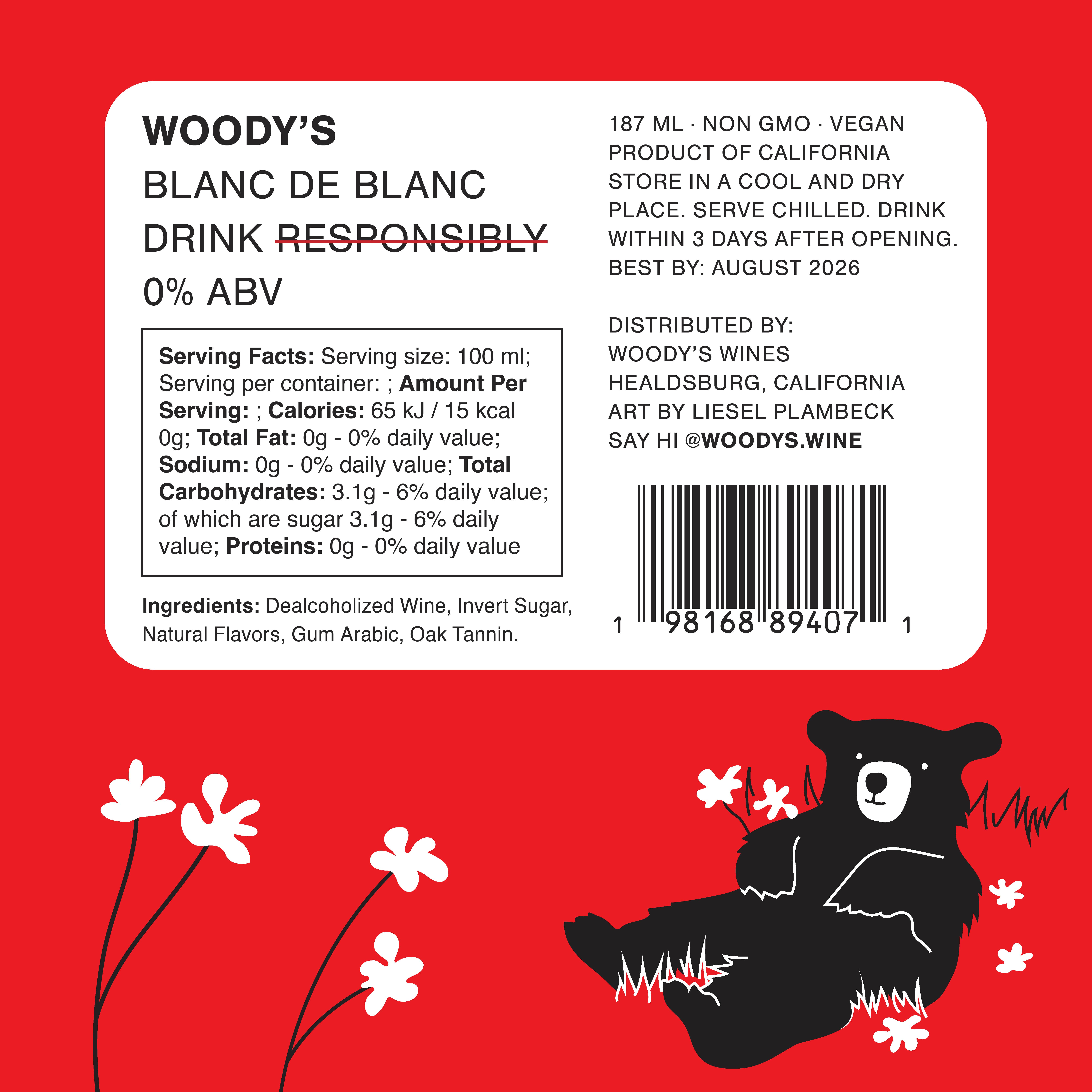 Woody's - Wholesale Non-Alcoholic Spirits/Wine/Beer - Mini Woody's Non-Alcoholic Blanc de Blanc (187ml)5