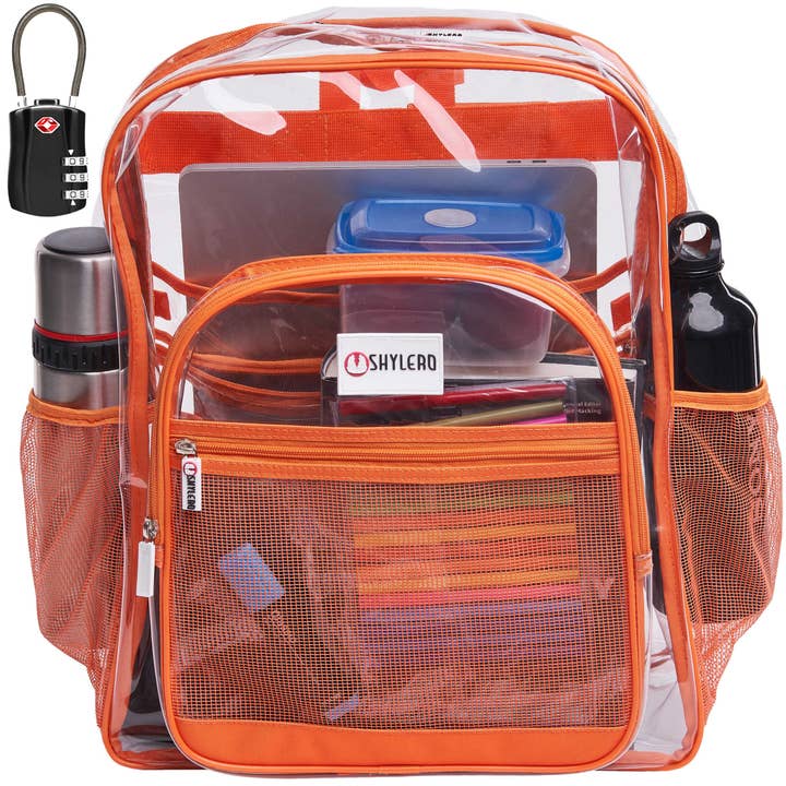 Clear Backpack For School XL | Top YKK® Zip | Orange Rhino for wholesale by SHYLERO