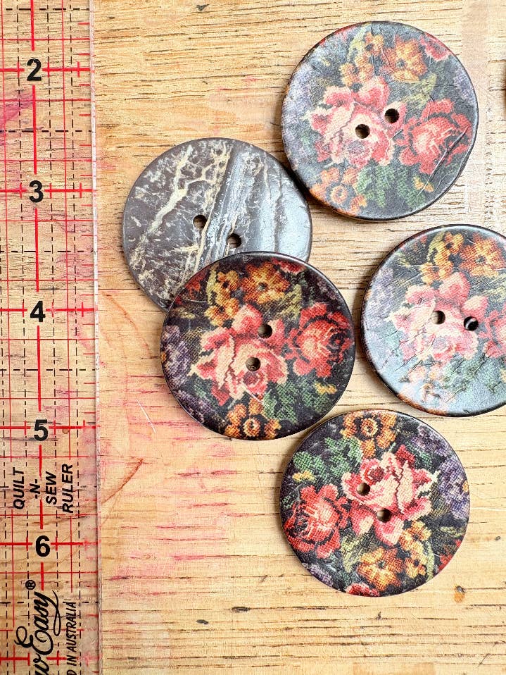 63-A9241 - 64L (40mm) Tapestry Floral Coconut Button for wholesale by The Button Company