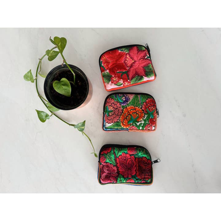 Pura Vida - Wholesale Makeup/Cosmetic Bag - Small Mexican Embroidered Flowers Cosmetic Bag | Boho Bag7