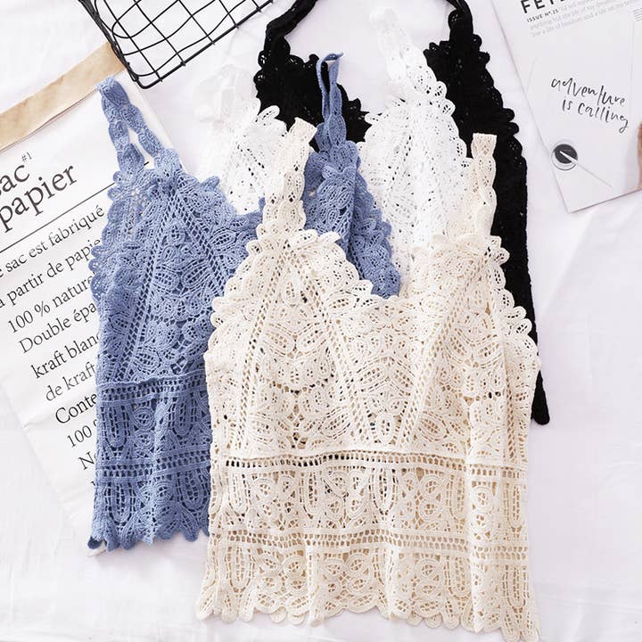 HIDDENBRAND - Wholesale Tank Top - Women's - Bohemia Crochet Lace v-neck tank top - 7 colors