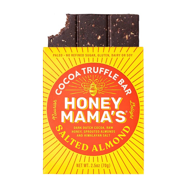 Honey Mama's - Wholesale Chocolate Bar - Salted Almond Cocoa Truffle Bar 2.5oz. (12 count)
