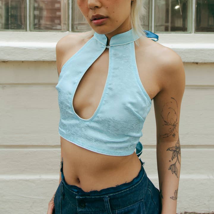 Xi Keyhole Reversible Tie-up Top Elixir Blue for wholesale by DAWANG