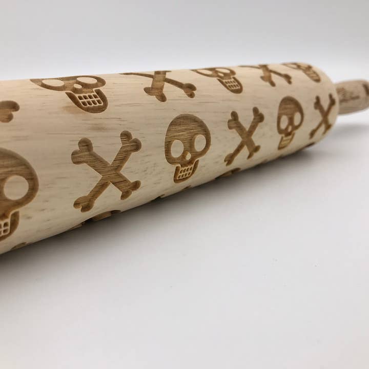 Skull and Crossbones Embossed Rolling Pin for wholesale by Sweet Rolling Pins