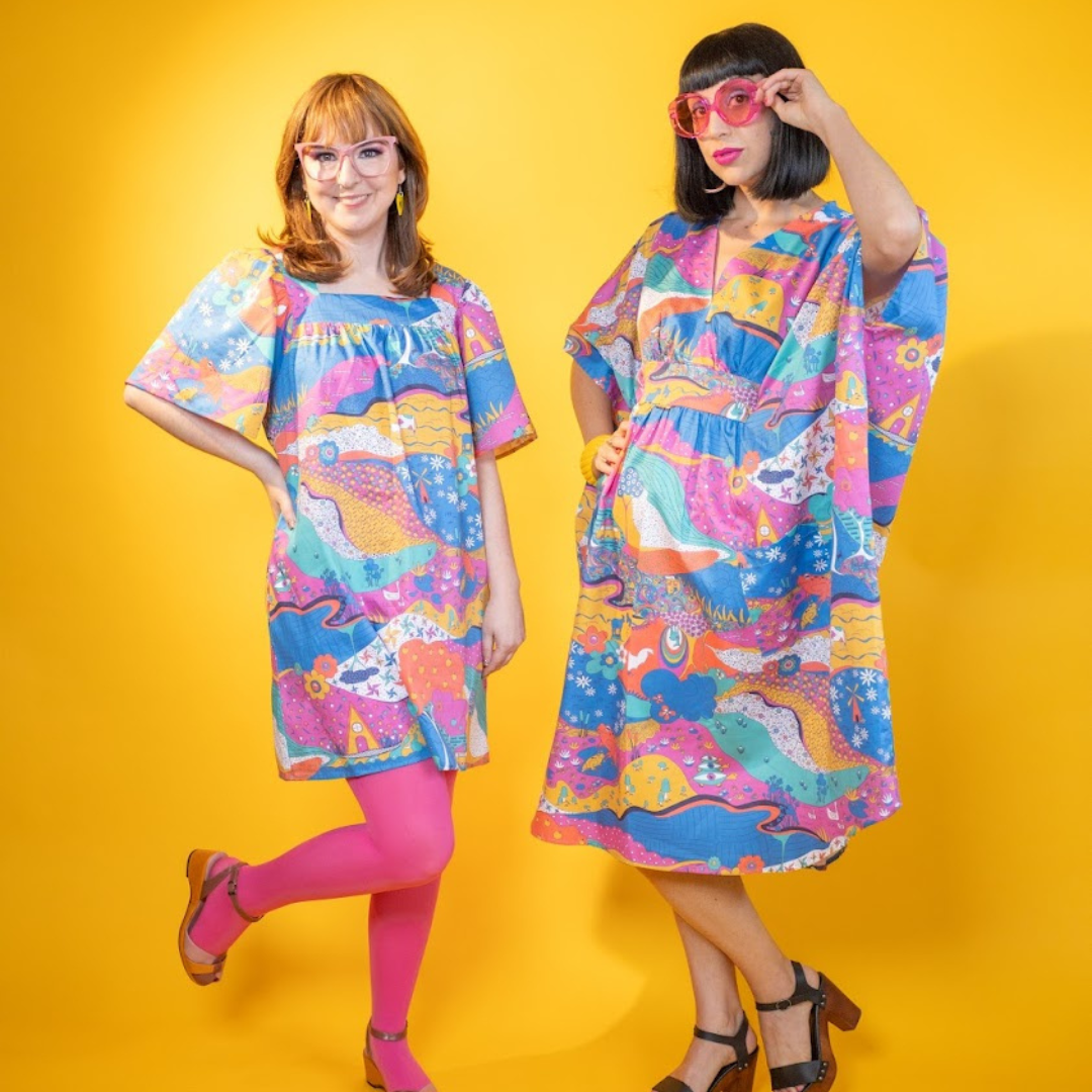 Blue Platypus - Wholesale Dress - Women's - Landscape Print Square Neck Pocket Dress1