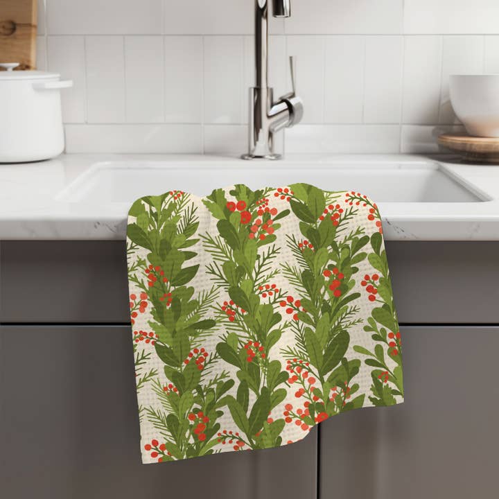 Canary Road - Wholesale Tea Towel - Christmas Garland Kitchen Tea Towel Waffle Holiday Baking1