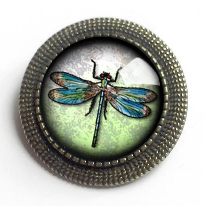 Dragonfly Vintage Inspired Glass Cabochon Brooch for wholesale by The Divine Iguana