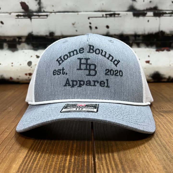 HB Rope Trucker Cap mit Markenlogo, Grau/Weiß für den Großhandel von Home Bound Company