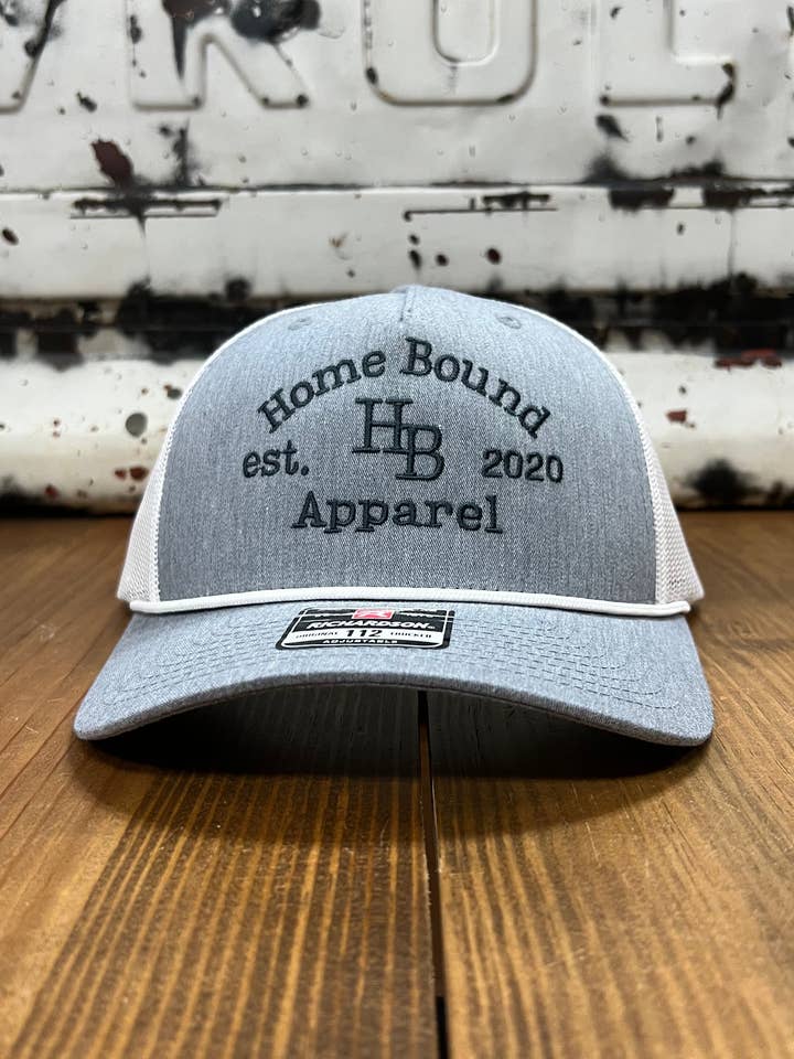 HB Rope Trucker Cap mit Markenlogo, Grau/Weiß für den Großhandel von Home Bound Company