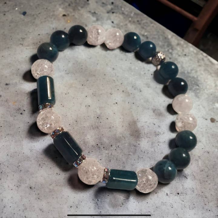 Apatite & White Crackled Quartz Handcrafted Gemstone Bracelet for wholesale by Saki Cosmetics