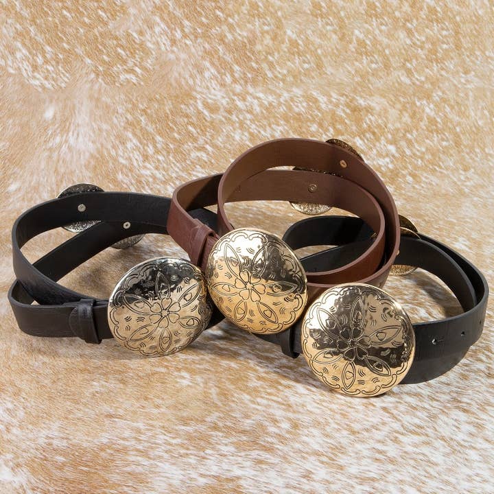 Large Circle Concho Disc Leather Belt for wholesale by Collections by Fame Accessories