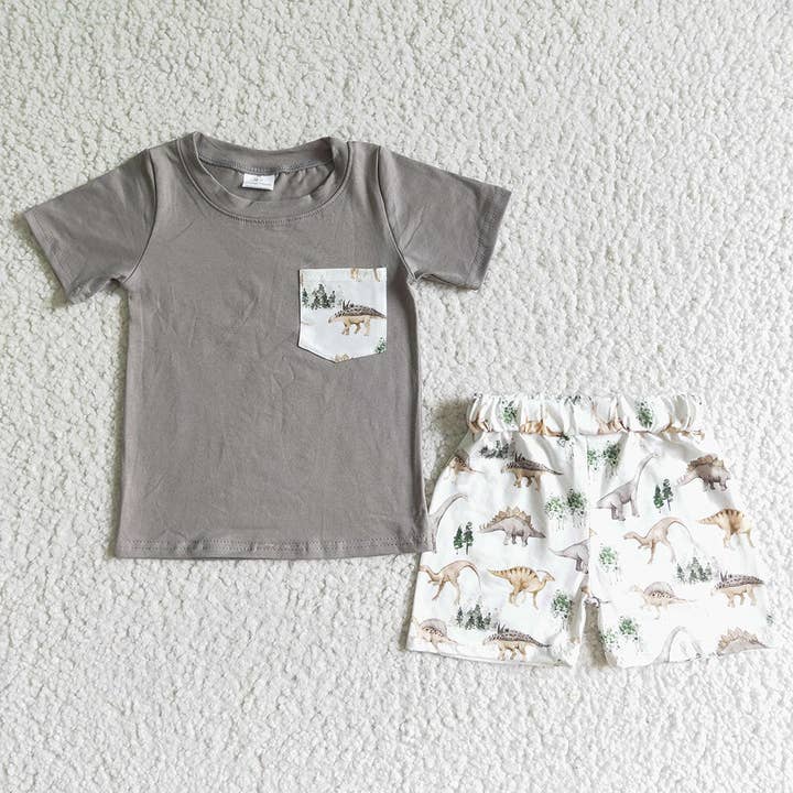 Aier Wholesale - Wholesale Top & Short Set - Kids - Baby boys summer pocket short sleeve shirt bottom shorts set
