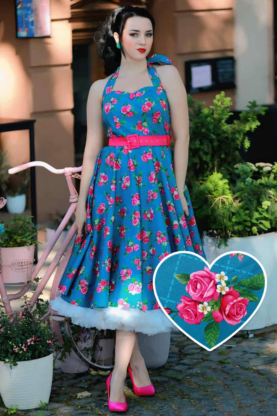 Dolly & Dotty - Wholesale Dress - Women's - Daisy Fifties Style Rose Halter Dress0