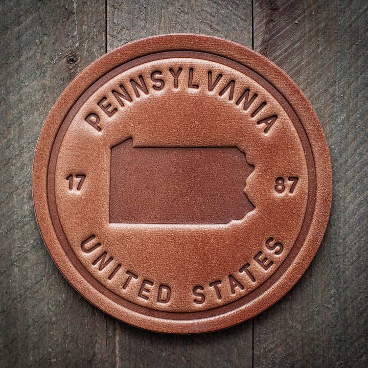 Pennsylvania State Silhouette Leather Coaster for wholesale by Sugarhouse Leather