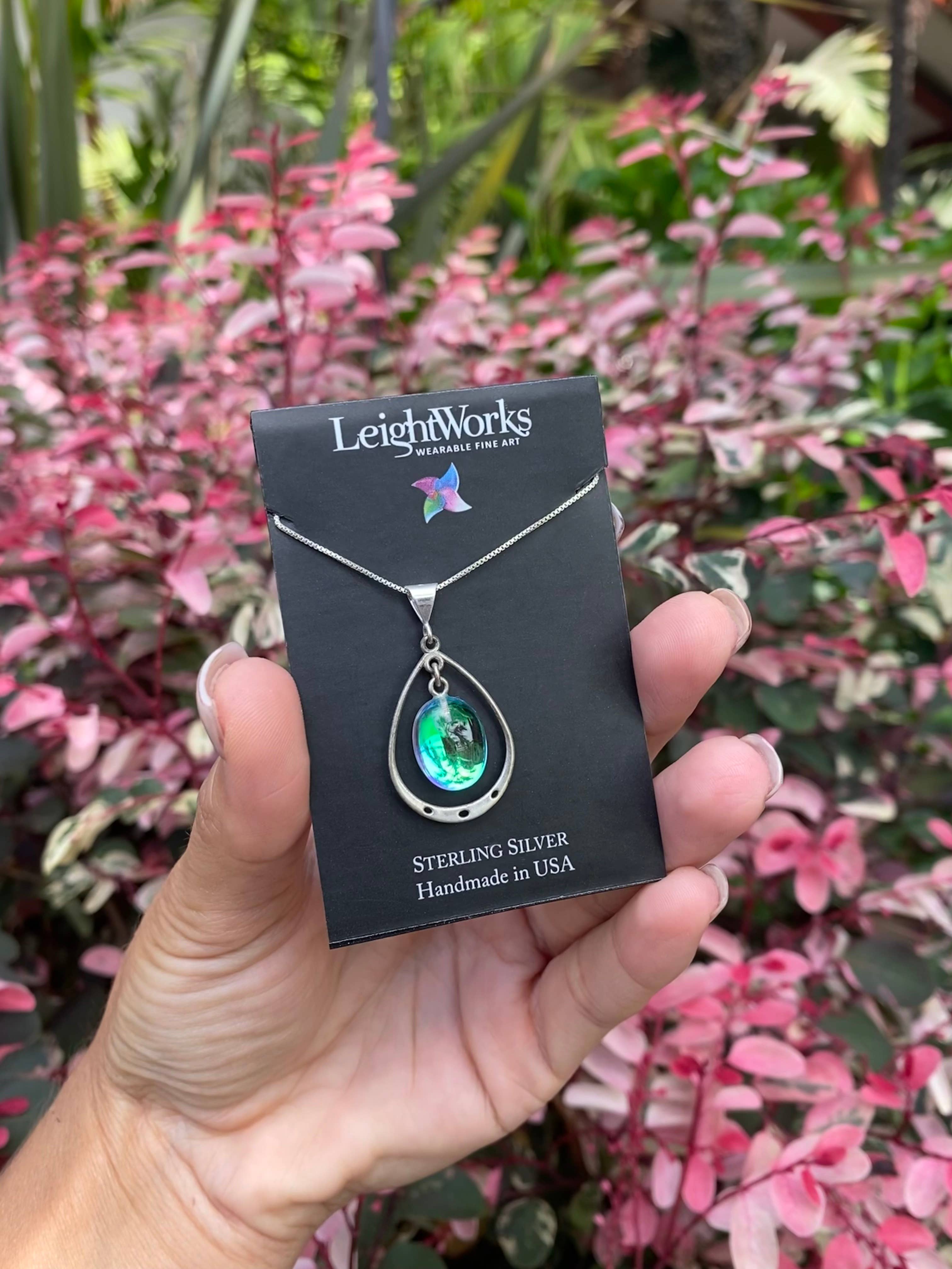 LeightWorks - Wholesale Pendant/Charm Necklace - Oval w Loop Pendant Sterling Silver Crystal Jewelry Necklace12