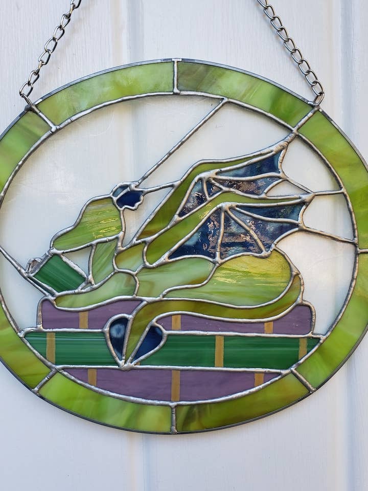 Library Dragon | Lead-Free Stained Glass Artwork for wholesale by PepTalk Productions, LLC