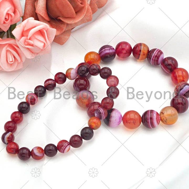 BestBeads&Beyond - Vente Bracelet de perles - Bracelet extensible en agate rouge naturelle, Sku #EF242