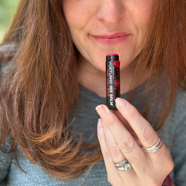 Portland Bee Balm - Wholesale Lip Balm - Red Tinted Beeswax Lip Balm Display - Natural Unscented 24ct7