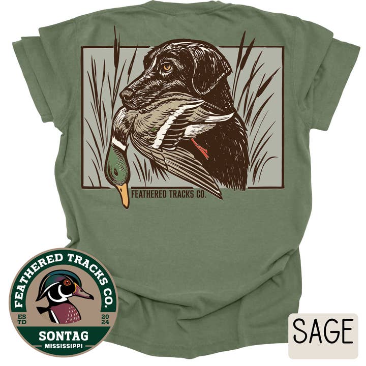 Black Lab with Duck for wholesale by Feathered Tracks Co.