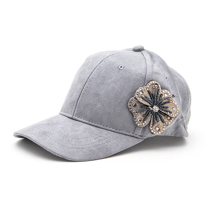 Artini Accessories - Wholesale Baseball Cap - Women's - Beaded Flower Suede Fashion Cap