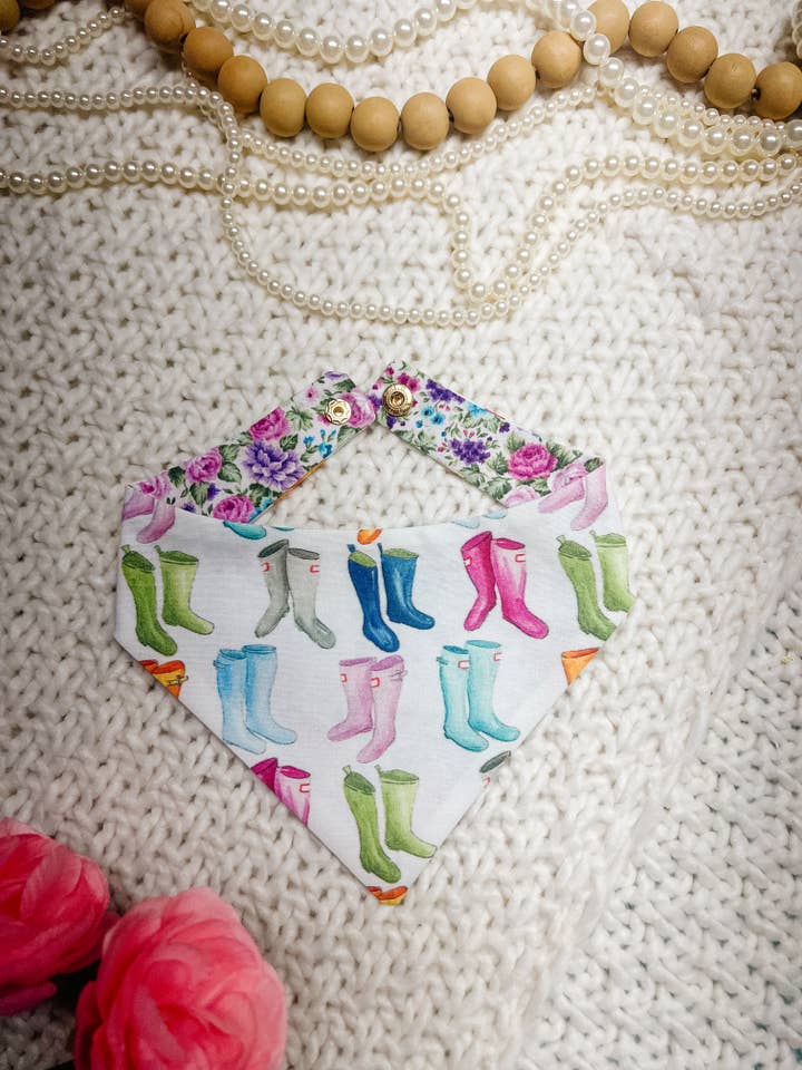 Boots Dog Bandana, Spring Snap On Pet Scarf for wholesale by StellaLoo