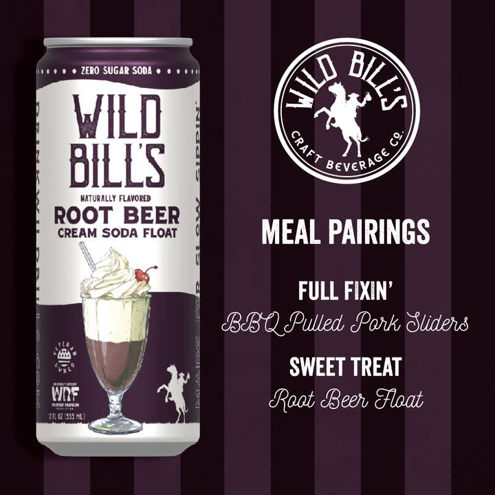 Wild Bill’s Craft Beverage Co. - Wholesale Soda/Carbonated Drink - Root Beer: Zero Sugar Soda, Clean Ingredients, 12-Pack, Cans