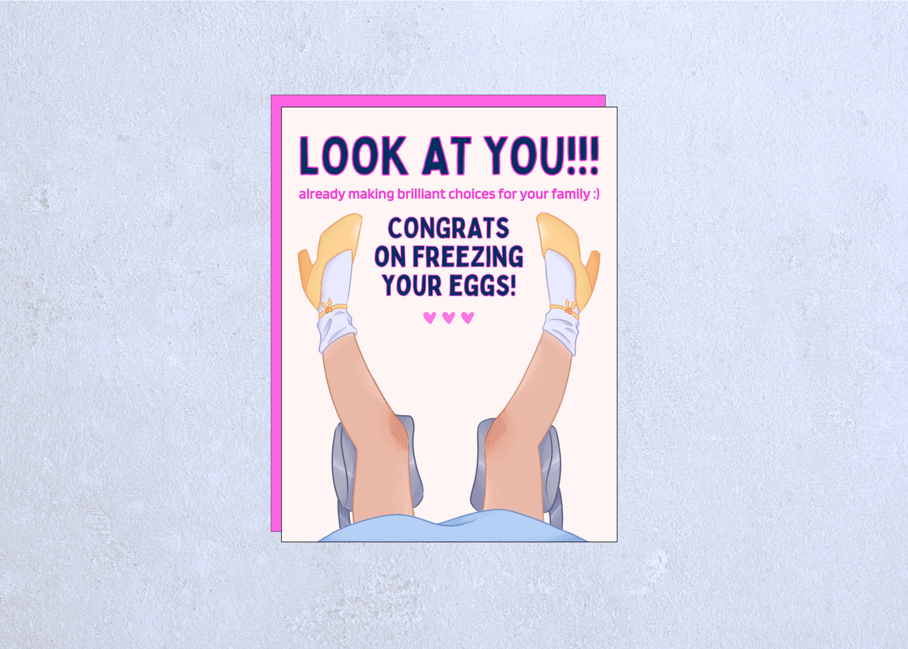 Hero Of The Story - Wholesale Congratulations Card - LEGS UP - fertility egg freezing IVF pregnancy women female