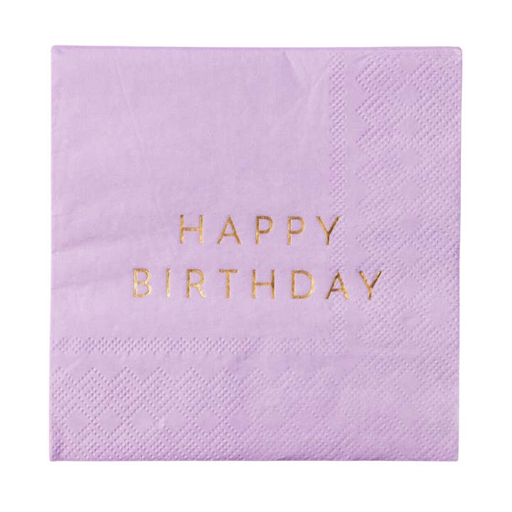 LILAC HAPPY BIRTHDAY COCKTAIL NAPKINS for wholesale by Bonjour Fête