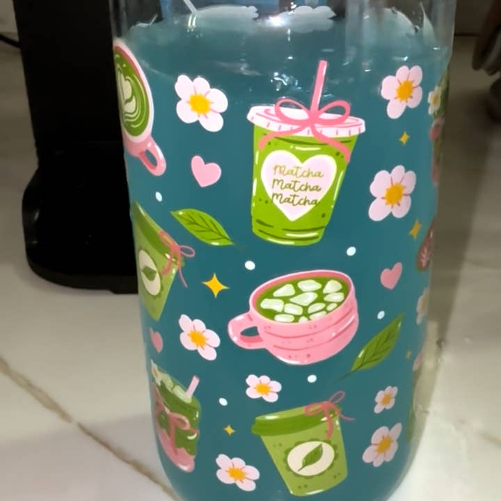 16oz Matcha Glass Tumbler for wholesale by Ley Amber Collective