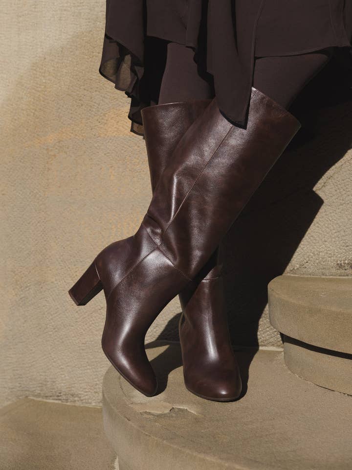 Botas de salto em pele -Florence - castanho chocolate (7 cm) 35-42 por atacado de MIUMMASH DAMIAN TOMZIK