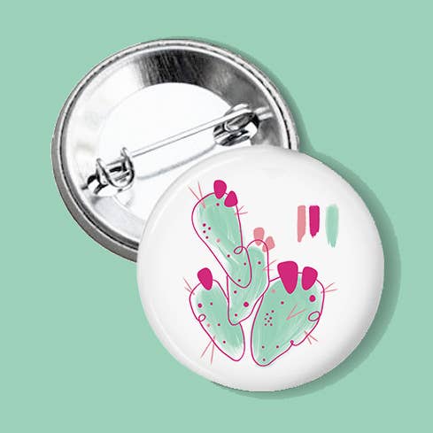 "Prickly Pop" Watercolor Button for wholesale by Paige Poppe Art