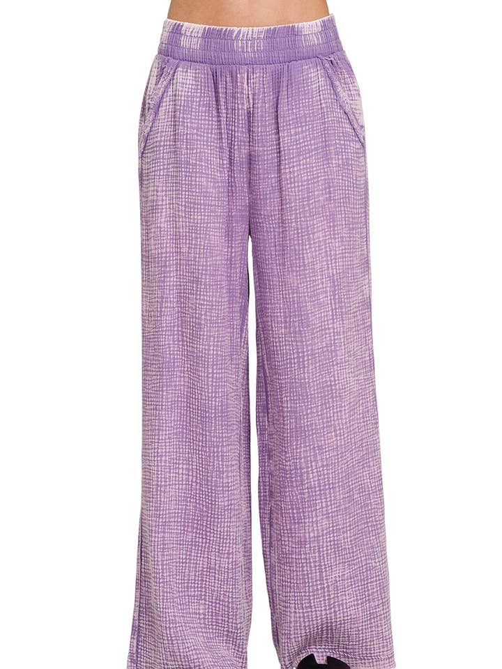 Washed Double Gauze Elastic Band Waist Pants for wholesale by Vanilla Monkey