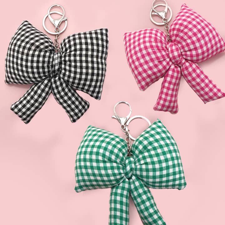 PUFFY CHECKER BOW RIBBON BAG CHARM KEYCHAIN | 40KC140 and other Purchase Wholesale bow keychain. Free Returns & Net 60 Terms on Faire trending on Faire.
