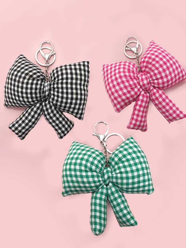 PUFFY CHECKER BOW RIBBON BAG CHARM KEYCHAIN | 40KC140 for wholesale by JOSSLYN by wall to wall