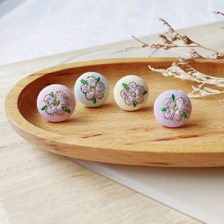 Giggle with Love - Wholesale Stud/Post Earrings - Handmade Small Rose Embroidery Stud Earrings