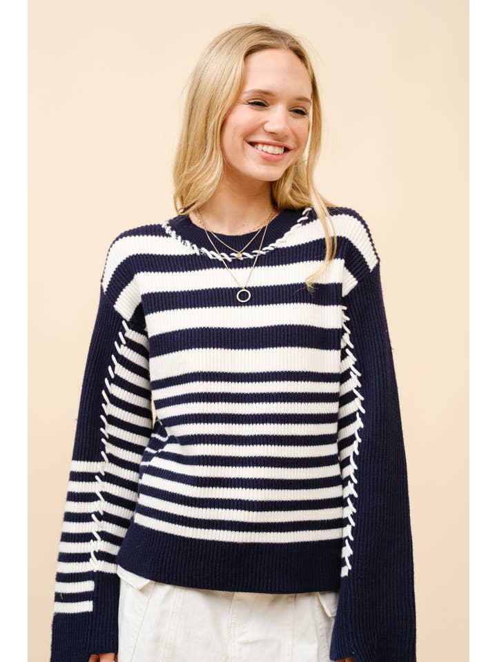 NAVY 35048W - Multi Stripe Loop Nautical Sweater for wholesale on Faire