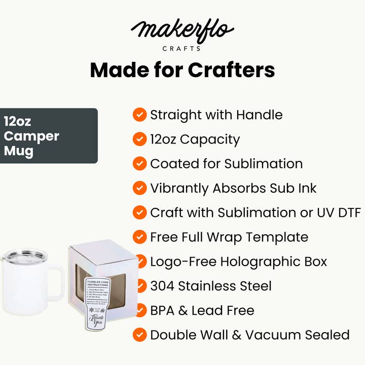 MakerFlo - Wholesale Insulated Mug/Tumbler - 12oz Sublimation Camper Mug3