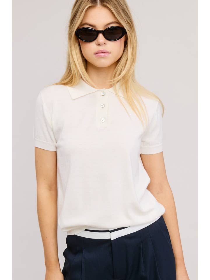Mimosa - Wholesale Knit Top - Women's - Buttoned Collar Short Sleeve Knit Polo Top14