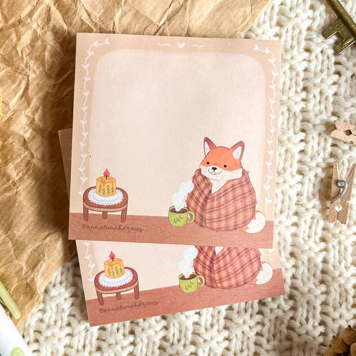 Sticky Note - Cozy Fox for wholesale by annalunakdraws