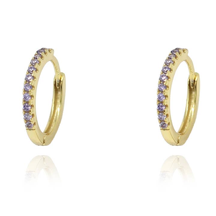 Dorval Amethyst CZ gouden hoepel Huggies oorbellen voor wholesale door Boho Betty