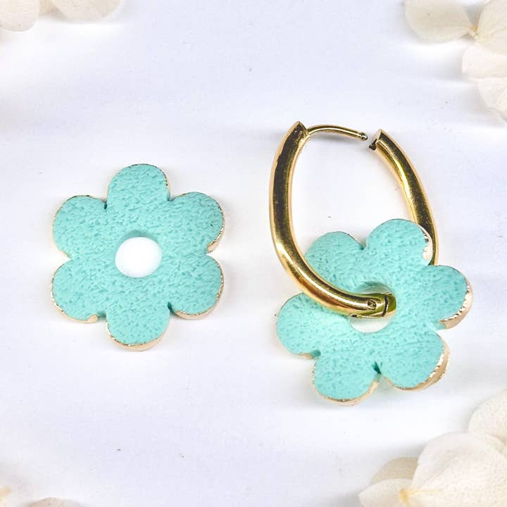 Charms de Flor Turquesa com Borda Dourada por atacado de Klaily